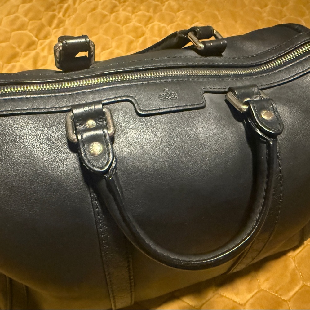 Gucci Black Guccissima Top Handle Leather Boston
